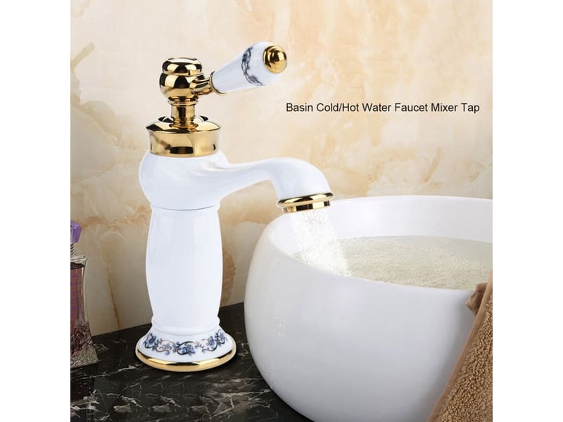  Robinets en céramique antique laiton, évier porcelaine bleublanc, col long vintage. Mitigeur pour lavabocuisine, eau froide, style rétro élégant.  - Conforama D