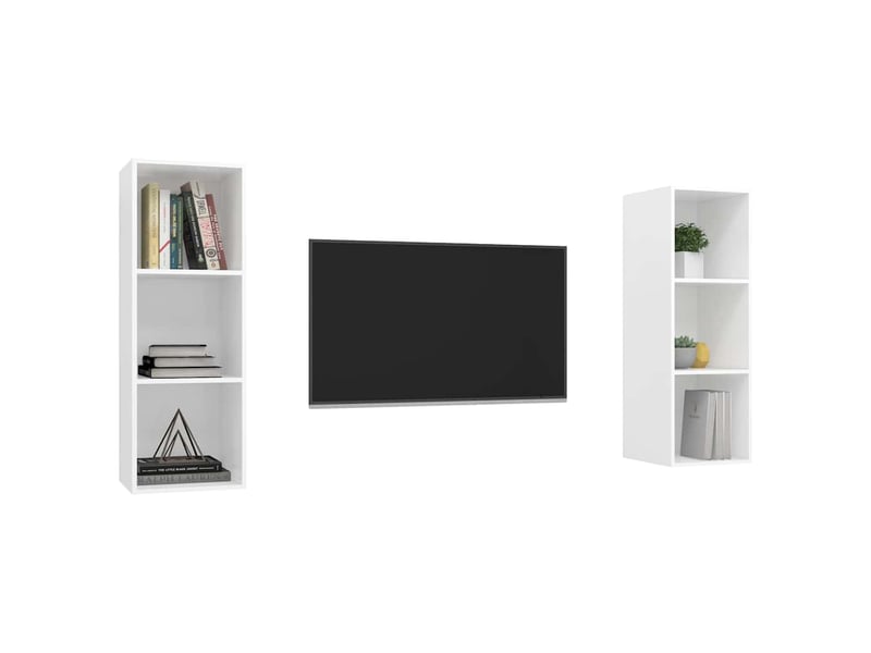  Lot de 2 meuble tv mural, meuble tv suspendu blanc bois d'ingénierie shl3939  - Conforama C