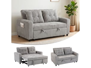Canapé convertible 2 places velours côtelé gris clair 157 x 90 x 91 cm