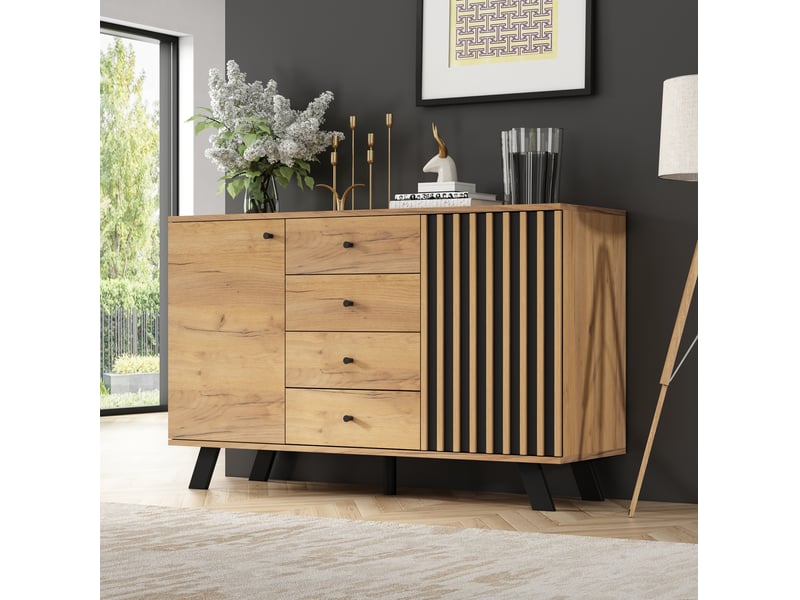  Meuble rangement salon ensemble sideboard tv 120 et 150 cm bois noir moderne chic homvra  - Conforama C