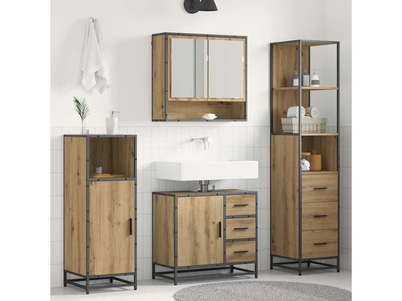 Ensemble de mobilier de salle de bain 3 pièces chêne artisanal cf64447 - Conforama B