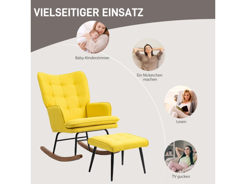  Fauteuil à bascule beige aspect lin avec repose-pieds, accoudoirs, charge 130 kg, relax  - Conforama B