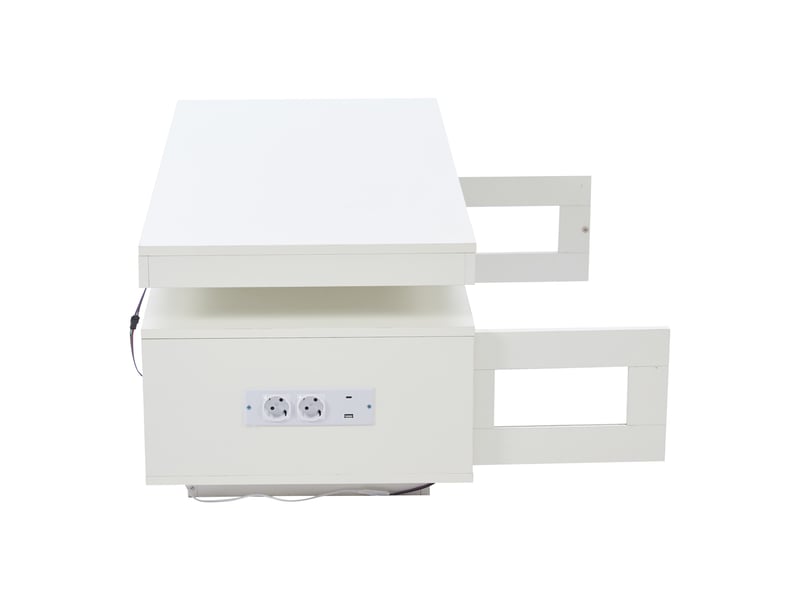  Table basse avec 2 placards, led et prise usb pour salon 100×50×43 cm en panneaux de particules blancs  - Conforama D