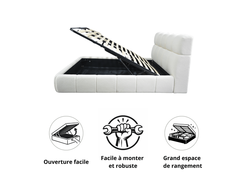  Ensemble lit coffre aneto et matelas nirvana 180x200 cm - tissu chenille gris - mémoire de forme PREMIUM - Conforama D