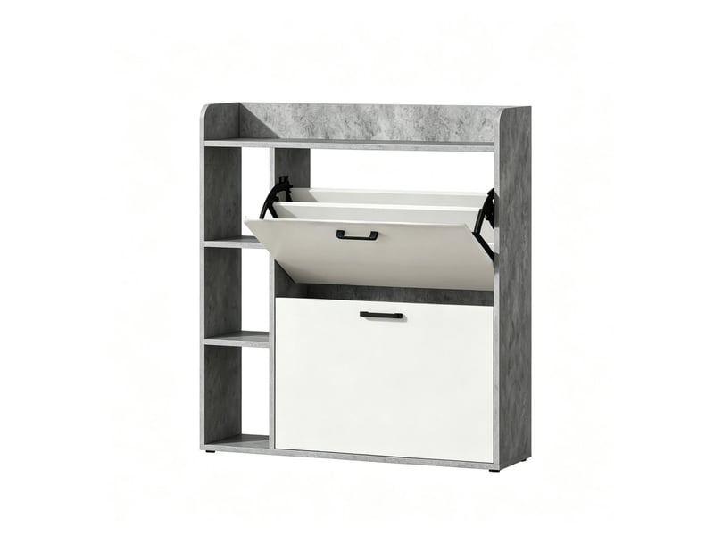  Meuble à chaussures avec 2 abattants, 3 niches et étagères réglables pour entrée, gris et blanc, 83 × 24 × 90,5 cm  - Conforama A