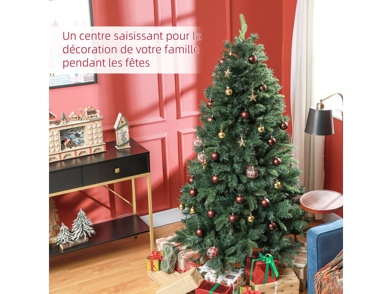  Sapin de noël artificiel 180 cm arbre de noël avec support en acier pliable, 1061 branches, décoration de noël, vert  - Conforama D