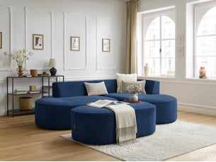 Canapé d'angle droit fixe BOBOCHIC ROUSSEAU 5 places Tissu Bleu foncé