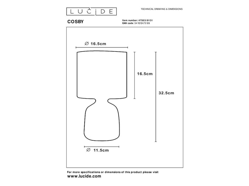 Lampe de table diam. 16,5 cm 1xe14 40w ip20 blanc - lucide - cosby  - Conforama D