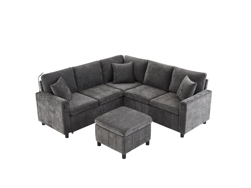 Canapé d'angle convertible en chenille gris avec liseuse et ports usb  - Conforama A
