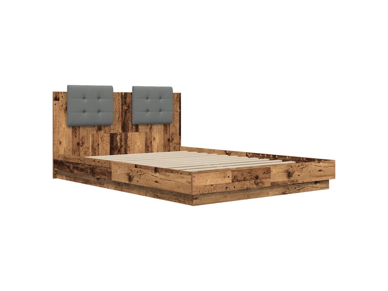  Lit double- lit adulte -  cadre de lit avec tête de lit bois ancien 150 x 200 cm  - Conforama D