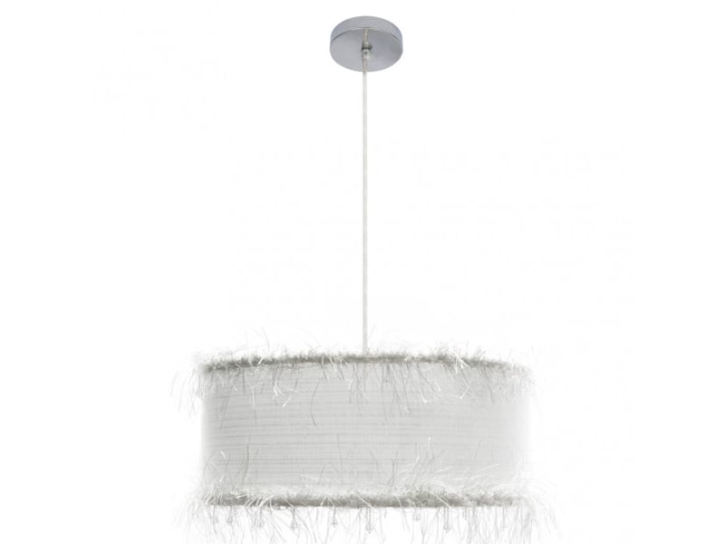  Suspension classique ABRILA Hilos 1 lumière E27 blanche, abat-jour textile Ø50 cm, hauteur réglable 40-100 cm, structure chromée 117595001 - Conforama A