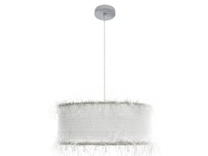 Suspension classique ABRILA Hilos 1 lumière E27 blanche, abat-jour textile Ø50 cm, hauteur réglable 40-100 cm, structure chromée