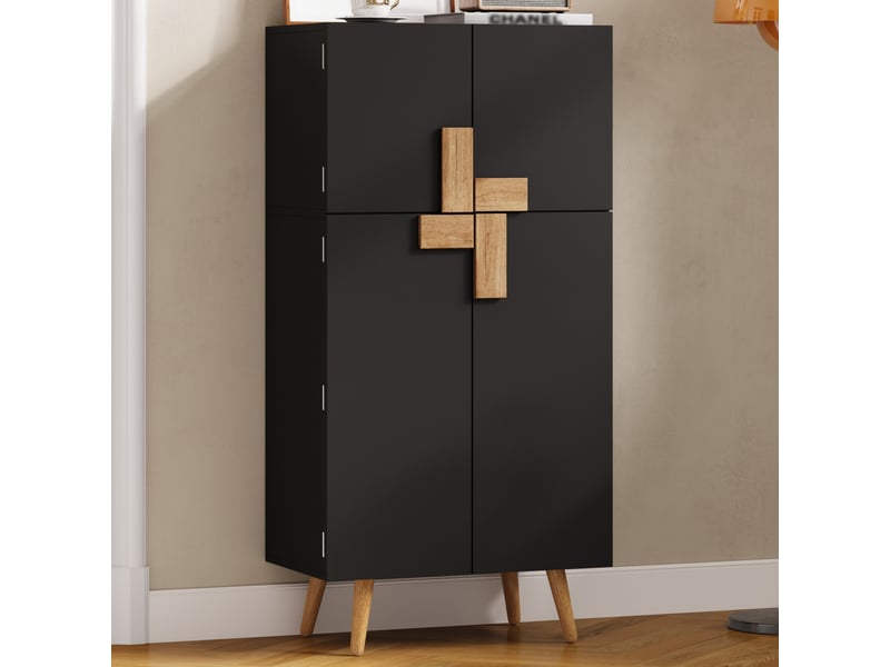 Armoire de cuisine colonne haute avec 4 portes, rangement avec étagères sur portes et tablettes réglables - Conforama D