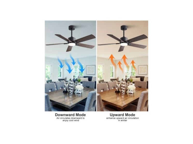  Plafonnier ventilateur 106 cm, avec lumière led, télécommande, silencieux, moteur dc, 6 vitesses, noir et noyer  - Conforama B