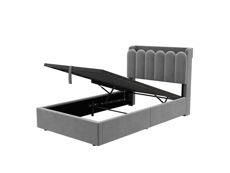  Lit d'enfant 90 x 200 cm, avec station de recharge usb et type-c ainsi qu'une lampe de lecture, en velours, gris  - Conforama E