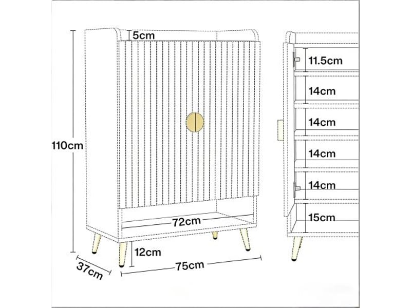  Meuble à chaussures 2 portes avec 7 niveaux réglables en panneaux de particules 75,9×37,1×109,9 cm noir et marron  - Conforama D