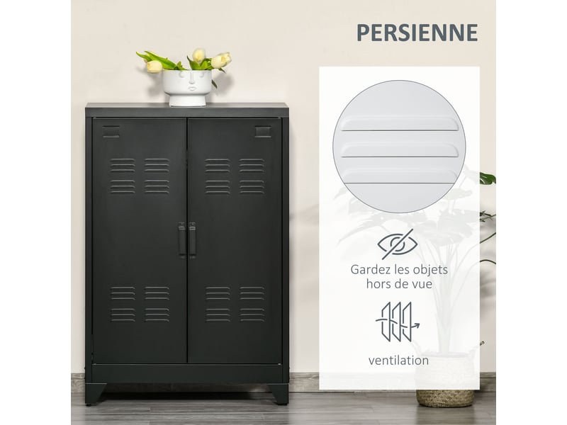  Armoire de bureau en métal 2 étagères noir 75 x 33 x 110 cm  - Conforama E