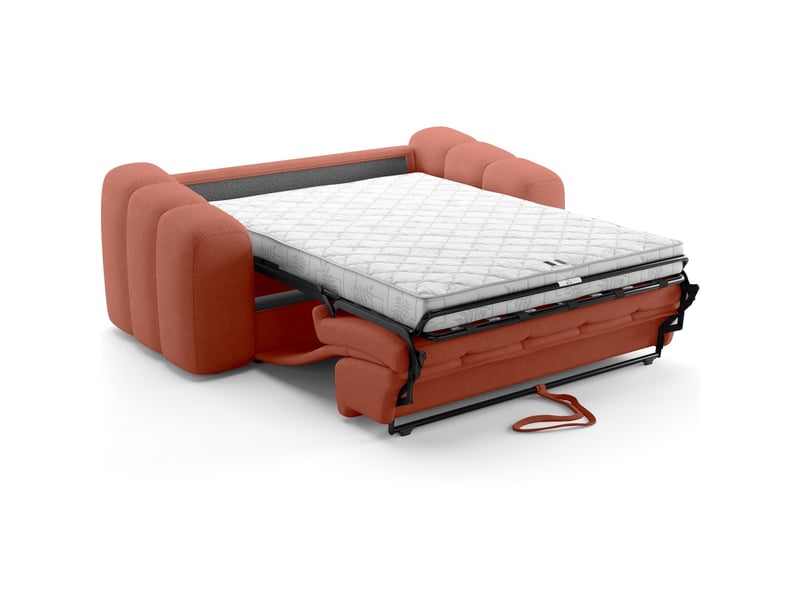  Canapé capitonné convertible 3 places en tissu chenille terracotta - ouverture express - belleville Belleville - Conforama D