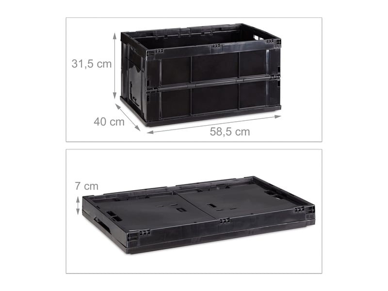  Boîte de transport pliable empilable 31,5 x 58,5 x 40 cm capacité 60 litres ergonomique en polypropylène noir 13_0006028  - Conforama B