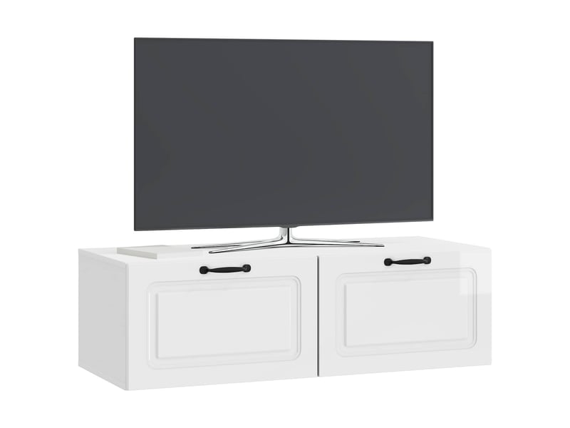  Meuble tv - banc tv - meuble de rangement mural montage mural blanc brillant 98 x 41 x 30 cm  - Conforama C