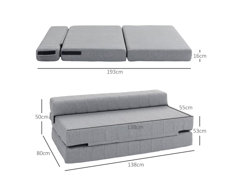  Canapé-lit pliant 2 en 1 138x80x50 cm 2 places gris  - Conforama E