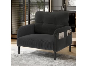 Fauteuil d'accent 67x75x79cm – fauteuil lounge contemporain avec assise profonde et poches latérales double face – velours côtelé - anthracite