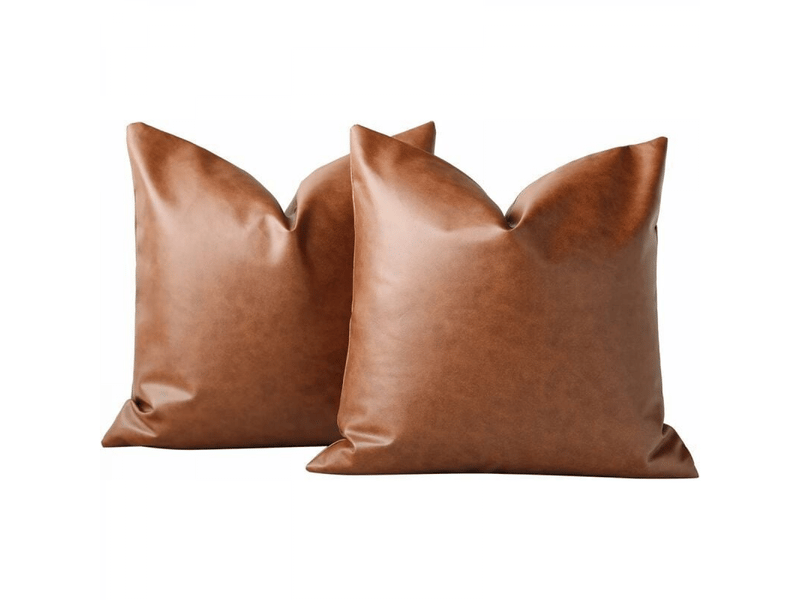  Lot de 2 housses de coussin décoratives 45 x 45 cm, en similicuir 45 x 45 cm, style ferme moderne, marron  - Conforama A
