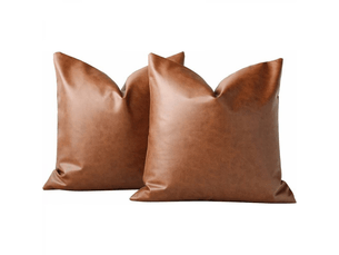 Lot de 2 housses de coussin décoratives 45 x 45 cm, en similicuir 45 x 45 cm, style ferme moderne, marron