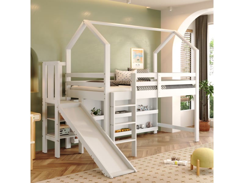  Lit mezzanine 90x200 cm coloris blanc bois massif lit enfant blanc - Conforama B