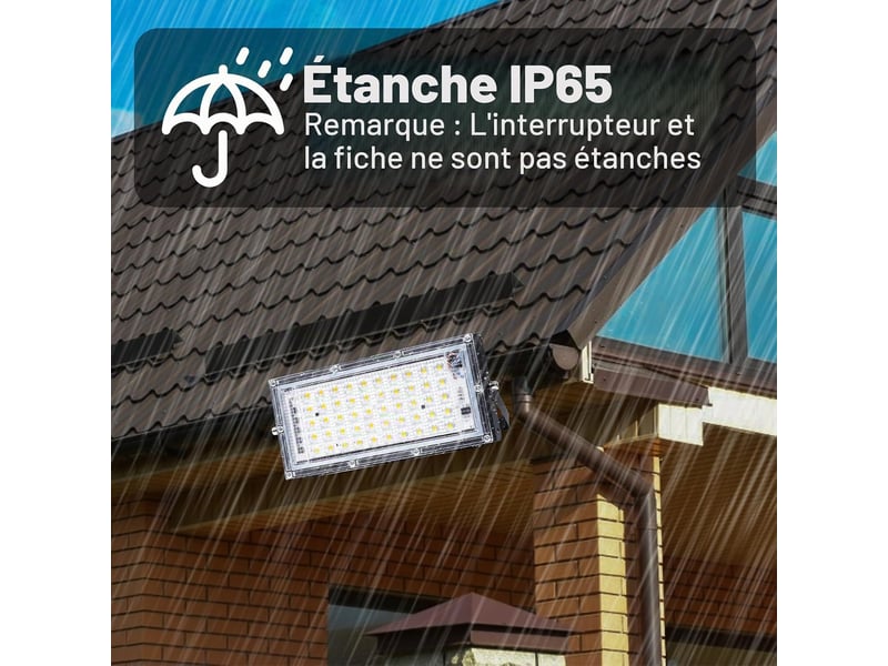  Projecteur led exterieur 50w, 2 pièce 5000lm spot led extérieur 50led  - Conforama C