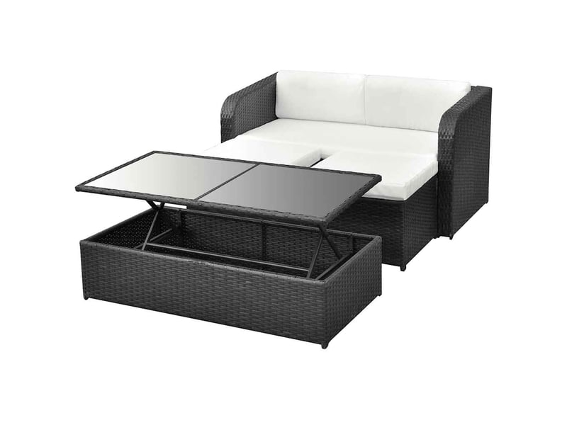  Ensemble de mobilier d'extérieur, salon de jardin 4 pcs avec coussins résine tressée noir shl9205  - Conforama E