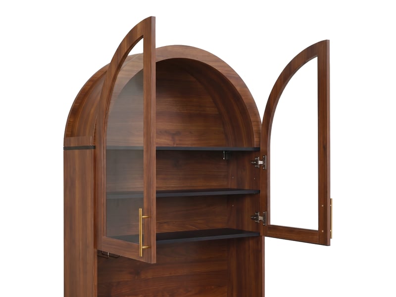  Buffet haut,80x40x180 cm,avec vitrine, led et prises usb,mdf,effet noyer  - Conforama E