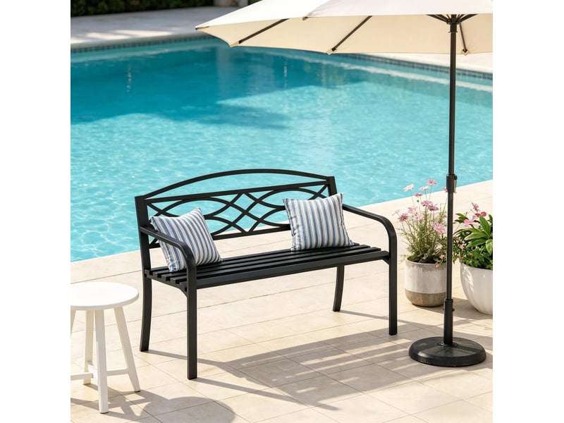 Banc de jardin 2 à 3 places avec dossier en métal noir homvra - Conforama C