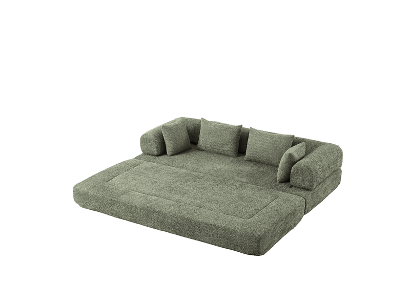 Canapé convertible 2 places 4 en 1 modulable, dossier réglable, sans montage, base antidérapante, 4 coussins, mousse haute élasticité, chenille kaki - Conforama A