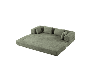 Canapé convertible 2 places 4 en 1 modulable, dossier réglable, sans montage, base antidérapante, 4 coussins, mousse haute élasticité, chenille kaki