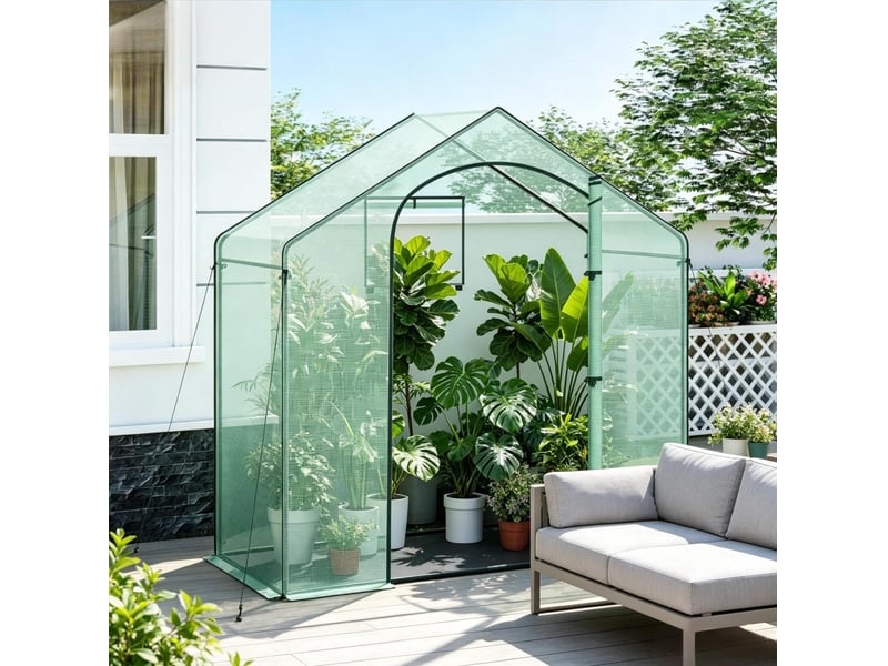 Serre de jardin en polyéthylène vert 200 x 80 x 200 cm avec porte zippée enroulable et fenêtre ouvrable - Conforama B