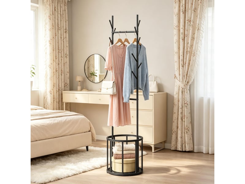  Porte-manteau sur pied en forme d’arbre avec panier de rangement  - Conforama B