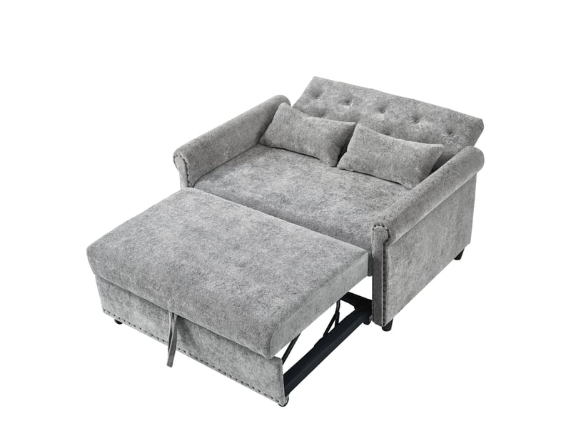  Canapé-lit 2 places 3-en-1 120x80x82 cm – gris – dossier 3 positions, tissu chenille, 2 coussins  - Conforama A