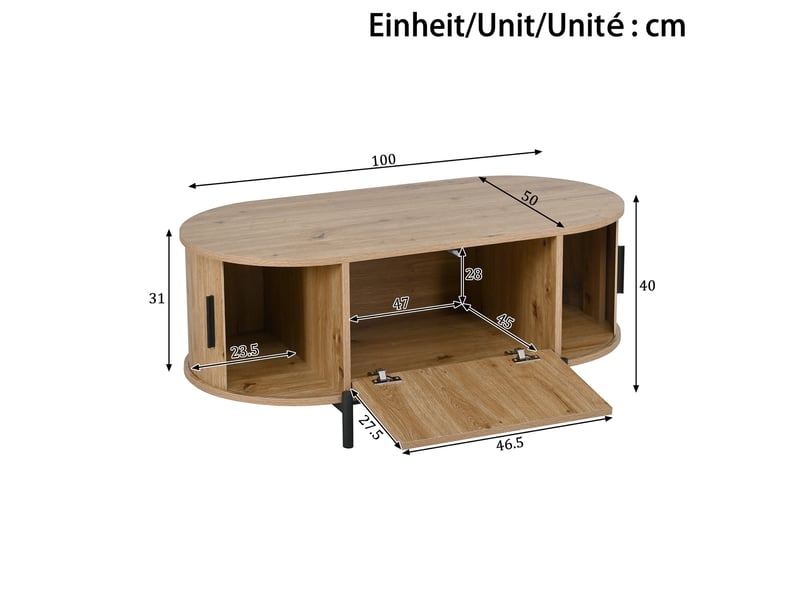  Meuble tv avec table basse et buffet, 6 portes coulissantes et rangement fermé - pour salon - en mdf - naturel  - Conforama A