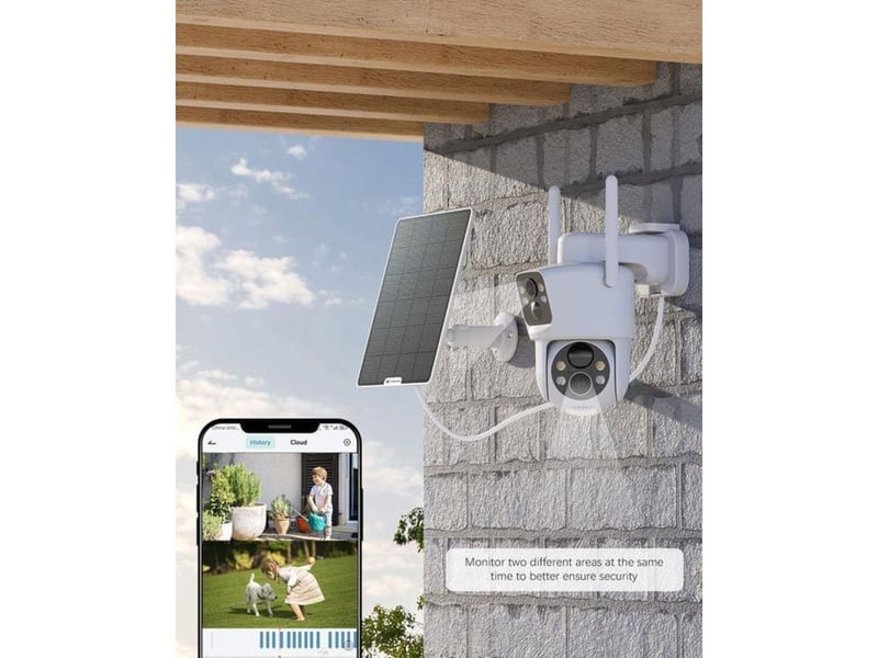  Caméra de sécurité solaire wifi extérieure à double objectif 10000mah  - Conforama B