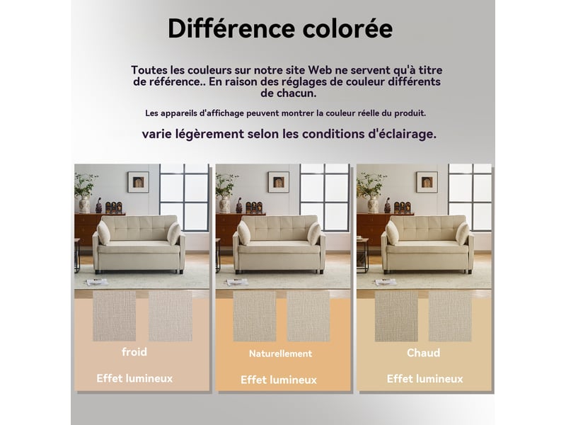 Canapé convertible clic-clac 2 places 142 x 79 x 85 cm, dossier réglable 2 positions, tissu chenille, beige  - Conforama R
