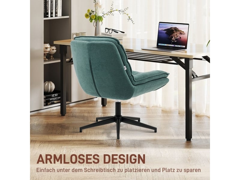  Chaise de bureau pivotante  65,5 x 76 x 80 cm - assise large spéciale position en tailleur - tissu effet lin - vert foncé  - Conforama E