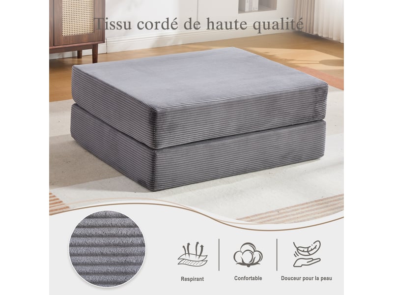Tabouret de compression en velours côtelé – doux, doux pour la peau, 2 blocs de mousse épais pour un confort d'assise élevé. Dépliable en un seul HFSN-1227DG - Conforama B