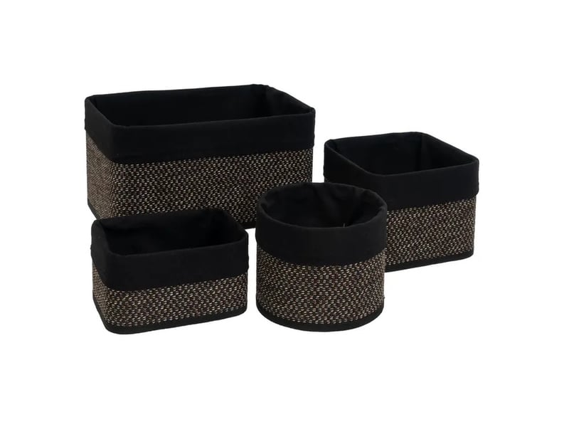  Lot de 4 paniers de rangement multiformes en bambou tressé et tissu noir,corbeilles multi-usages décoratives  - Conforama A