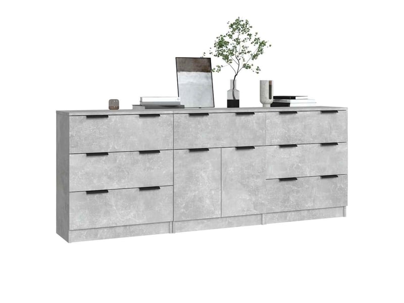  Buffets 3 pcs - bahut - meuble de rangement gris béton bois d'ingénierie  - Conforama C