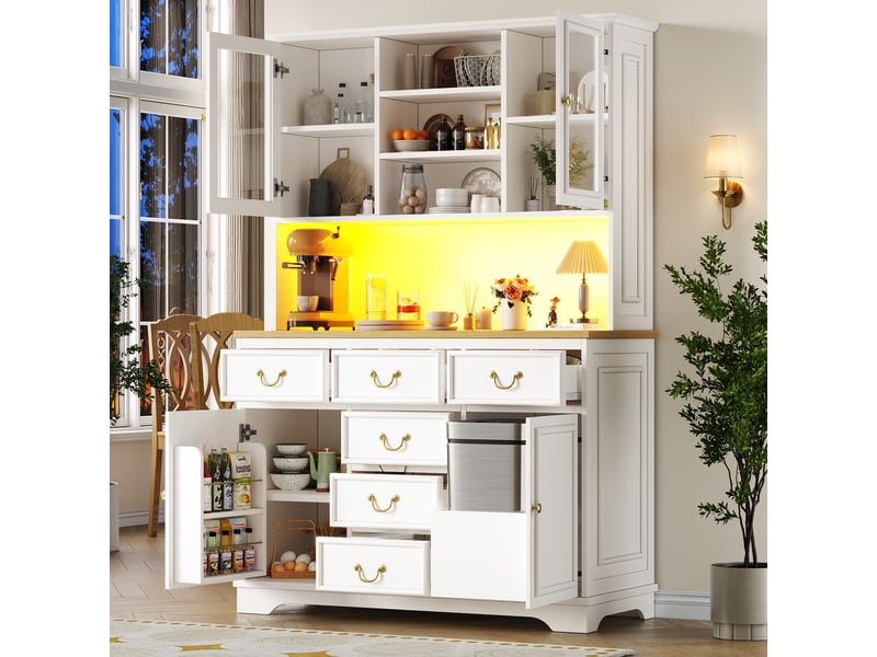  Armoire de cuisine haute avec prises et led, meuble de rangement cuisine blanc 180cm, buffet mdf  - Conforama D