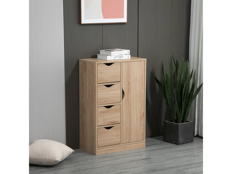  Buffetcommode moderne en bois avec un compartiment de rangement et quatre tiroirs, idéal pour le salon, la cuisine, l'entrée ou la salle à manger  - Conforama C