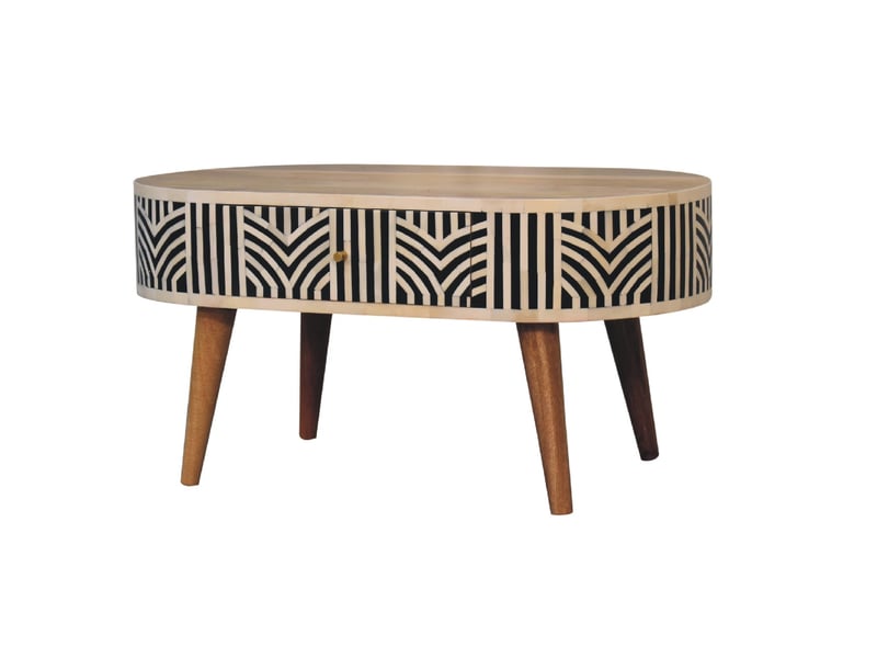  Artisan furniture bois massif edessa incrustations en os table basse, drawers, marron, noir &amp; blanc  - Conforama D