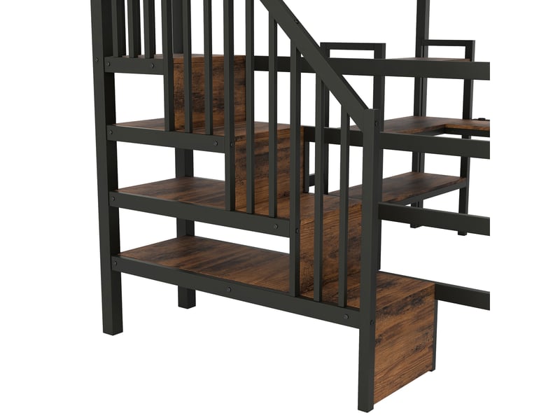  Lit mezzanine 140x200 cm, lit gain de place bureau intégré rangement led escalier, métal et mdf, noir, sans matelas  - Conforama D
