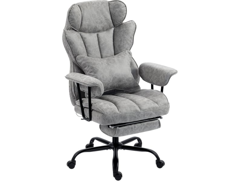  Fauteuil de bureau gris massage 6 points chauffant, repose-pieds, inclinable 140°  - Conforama A